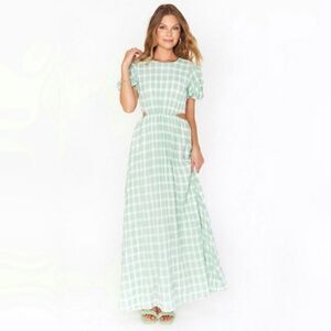 Show Me Your MuMu Eloise Green Gingham Cut Out Maxi Dress Size Extra Small NWT